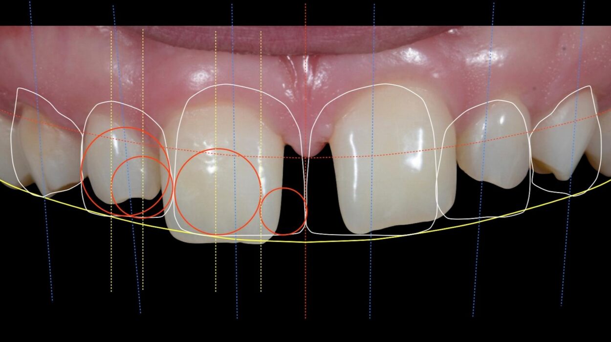 Gülüş tasarımı uygulamasında dişlerin yüz ile estetik uyumunu gösteren örnek çalışma.