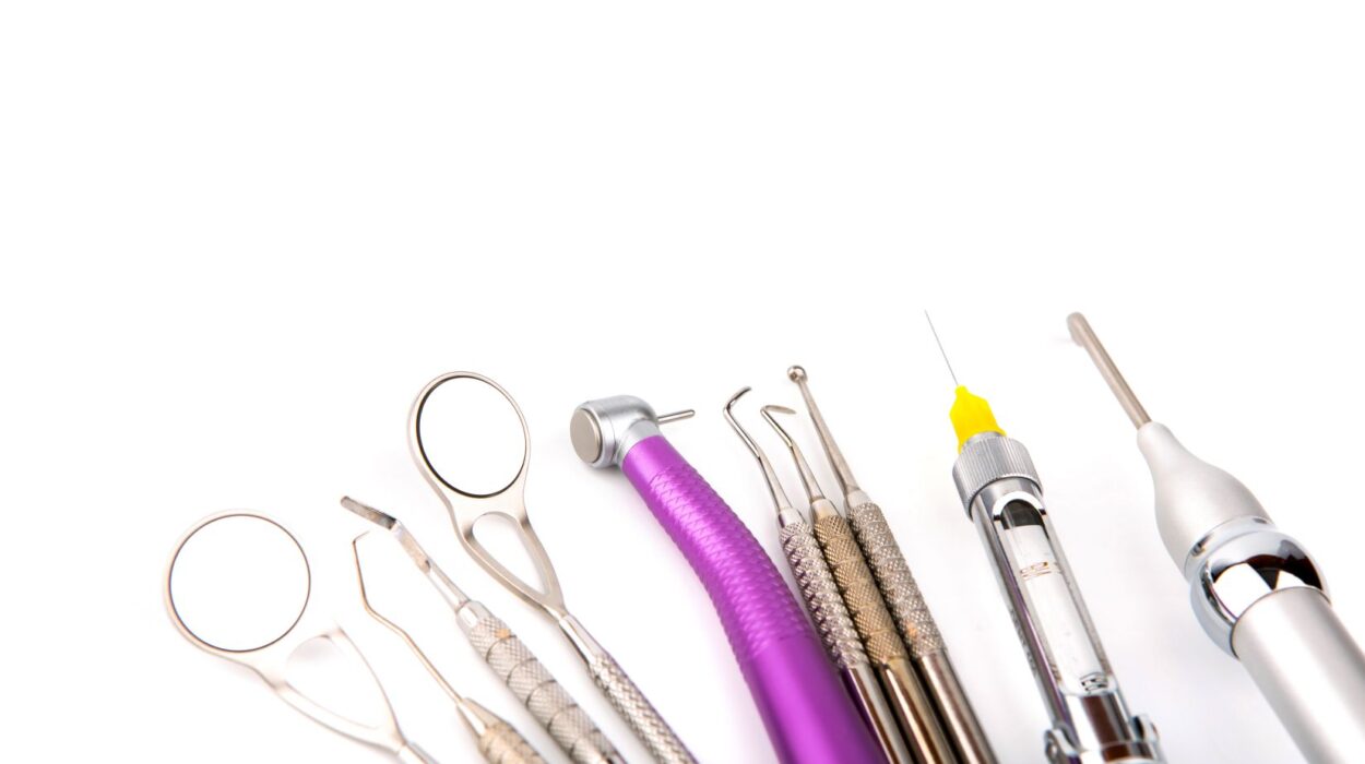 Diş hekimliğinde kullanılan farklı dental materyallerin ağız içi dokularla temasını gösteren bilgilendirici görsel.