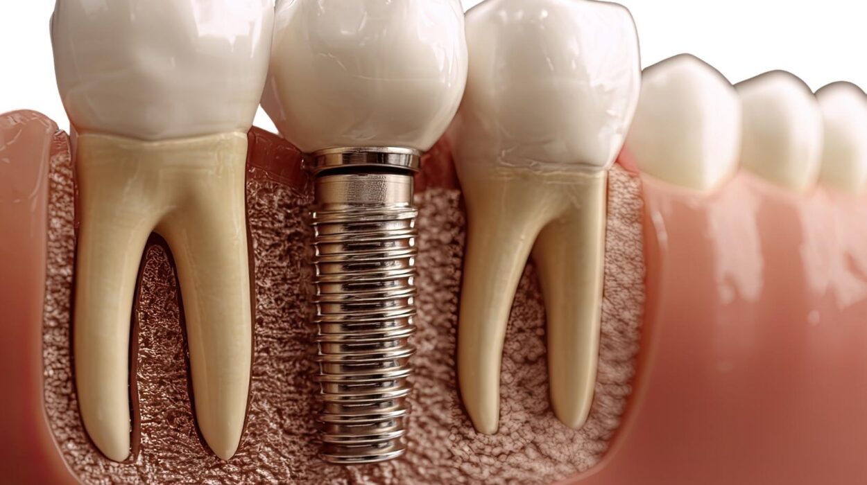 İmplant çevresindeki diş eti dokularının değerlendirildiği periodontal muayene ve implant kontrolünü gösteren görsel.