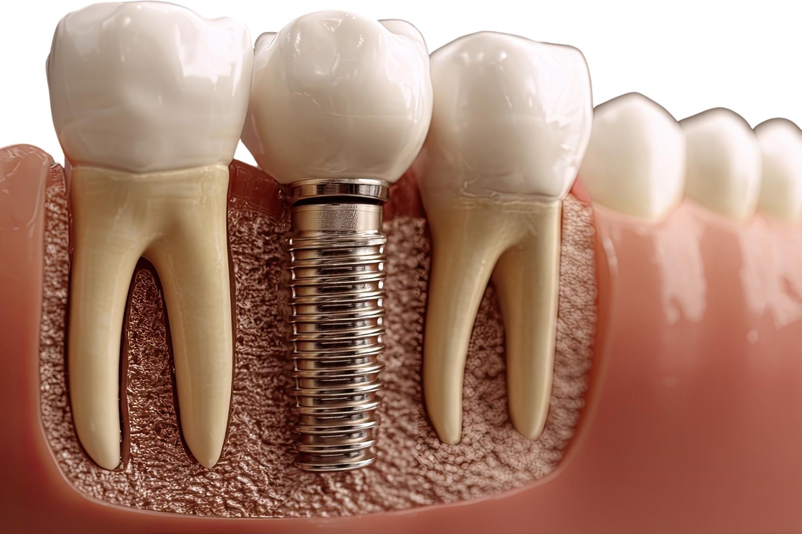 İmplant çevresindeki diş eti dokularının değerlendirildiği periodontal muayene ve implant kontrolünü gösteren görsel.