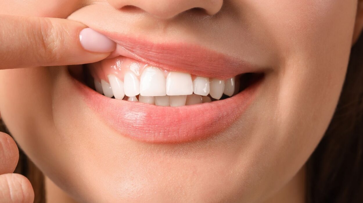 Diş eti büyümesi bulunan bölgenin periodontal muayene sırasında değerlendirildiğini gösteren ağız ve diş sağlığı görseli.