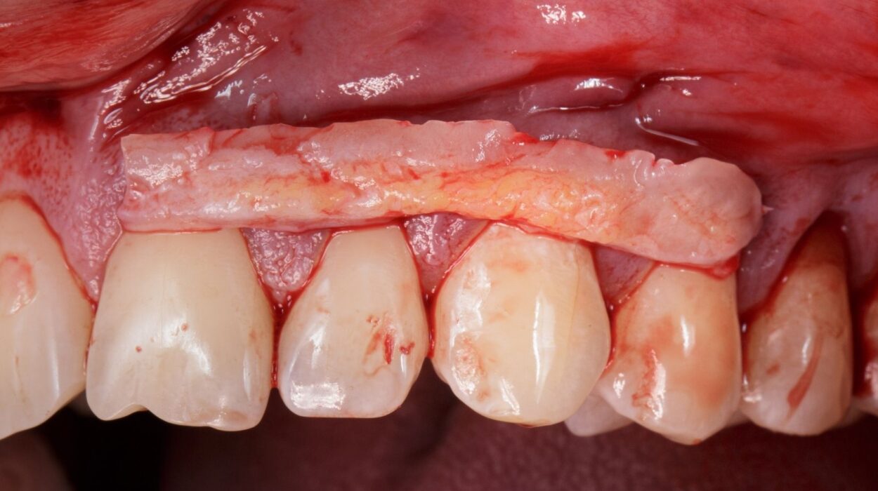 Diş eti çekilmesi bulunan bölgede kök yüzeyi ve yumuşak doku kalınlığının periodontal muayenede değerlendirildiği görsel.